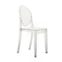 Clear Ghost chair without arms, featuring a sleek, modern design with a transparent polycarbonate frame. The chair showcases a chic, minimalist style, making it versatile for various decor settings.